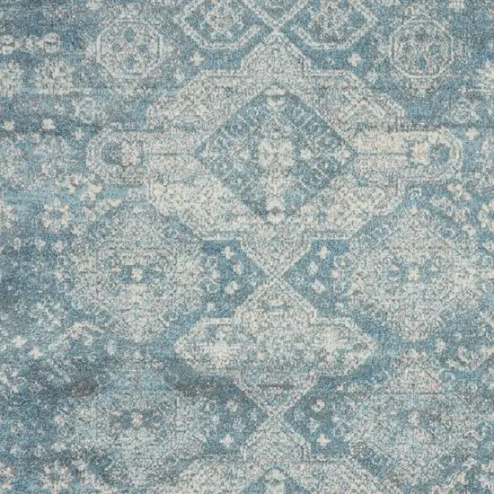 Ivory and Light Blue Geometric Distressed Area Rug Photo 6