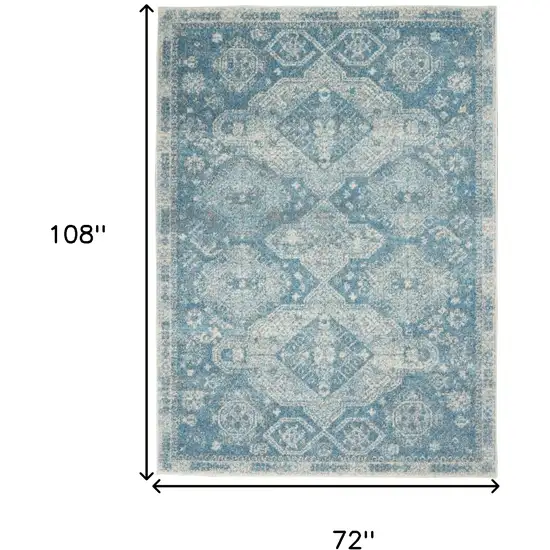 Ivory and Light Blue Medallion Distressed Area Rug Photo 3