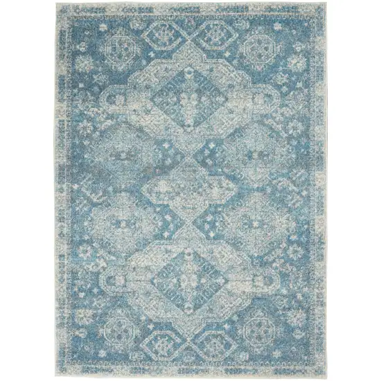 Ivory and Light Blue Medallion Distressed Area Rug Photo 2