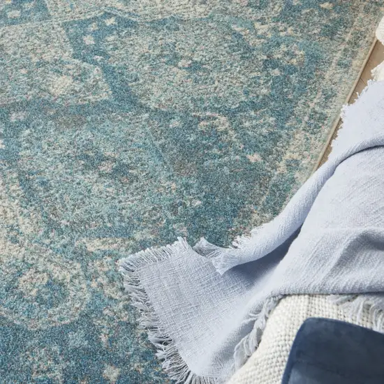 Ivory and Light Blue Medallion Distressed Area Rug Photo 8