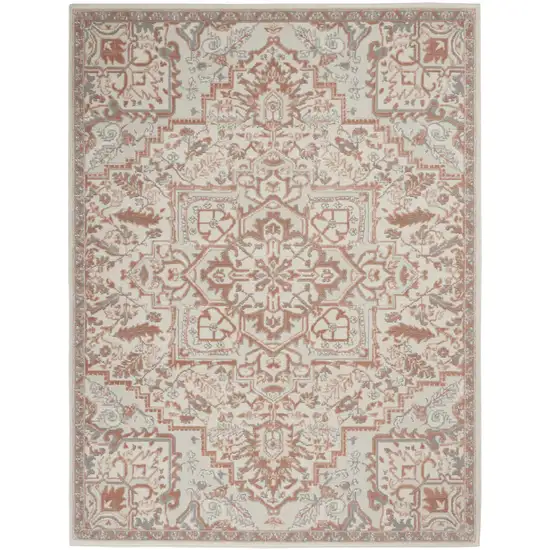 Ivory and Light Taupe Floral Non Skid Area Rug Photo 2