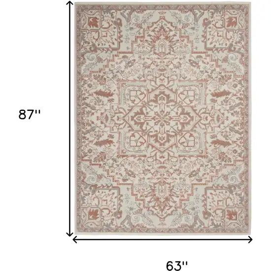 Ivory and Light Taupe Floral Non Skid Area Rug Photo 3