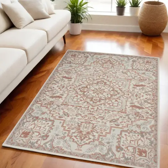 Ivory and Light Taupe Floral Non Skid Area Rug Photo 1