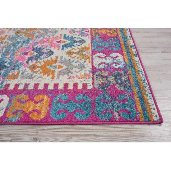 Ivory and Magenta Tribal Pattern Area Rug Photo 6