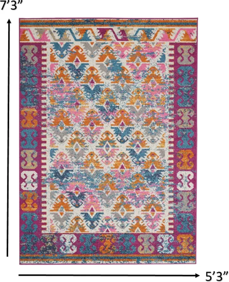 Ivory and Magenta Tribal Pattern Area Rug Photo 2