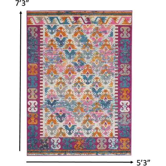 Ivory and Magenta Tribal Pattern Area Rug Photo 2