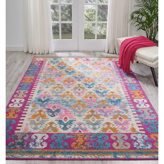 Ivory and Magenta Tribal Pattern Area Rug Photo 5