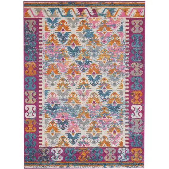 Ivory and Magenta Tribal Pattern Area Rug Photo 1