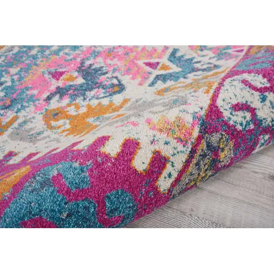 Ivory and Magenta Tribal Pattern Area Rug Photo 4