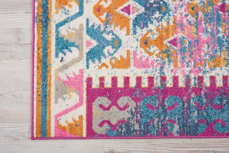 Ivory and Magenta Tribal Pattern Area Rug Photo 3