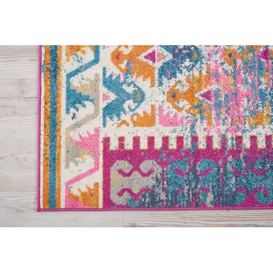 Ivory and Magenta Tribal Pattern Area Rug Photo 3