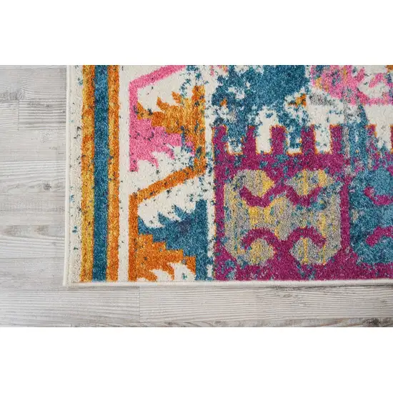 Ivory and Magenta Tribal Pattern Area Rug Photo 3