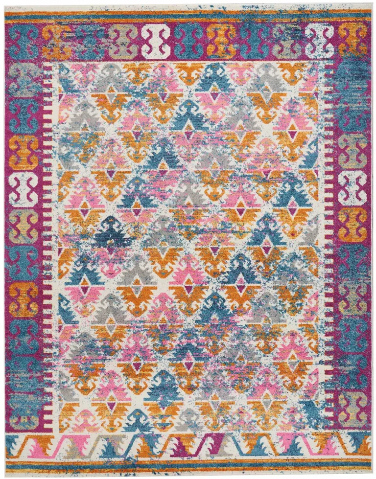 Ivory and Magenta Tribal Pattern Area Rug Photo 1