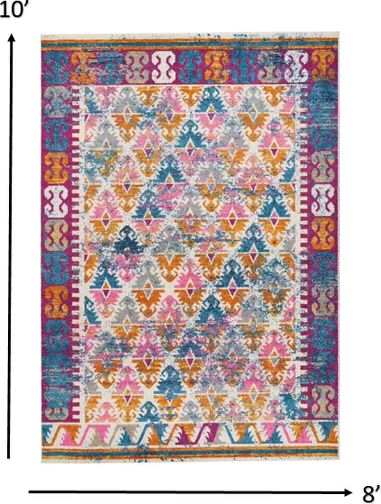 Ivory and Magenta Tribal Pattern Area Rug Photo 2