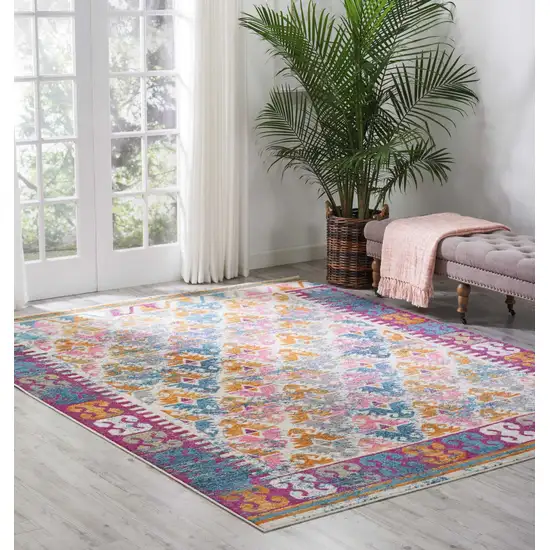 Ivory and Magenta Tribal Pattern Area Rug Photo 5