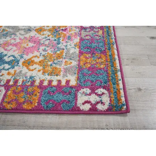 Ivory and Magenta Tribal Pattern Runner Rug Photo 6