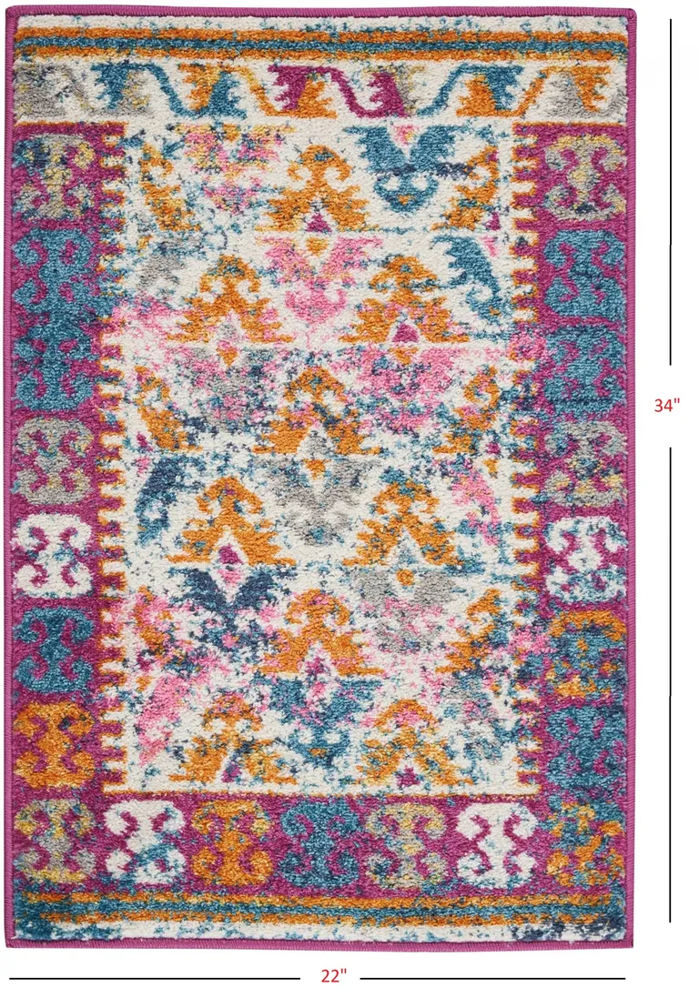Ivory and Magenta Tribal Pattern Scatter Rug Photo 2