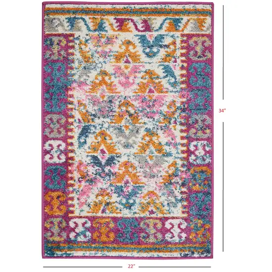 Ivory and Magenta Tribal Pattern Scatter Rug Photo 2