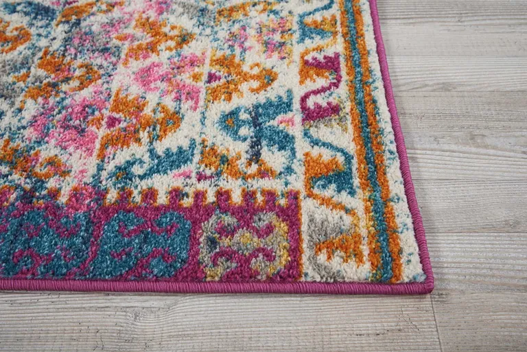 Ivory and Magenta Tribal Pattern Scatter Rug Photo 5