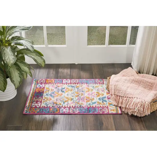 Ivory and Magenta Tribal Pattern Scatter Rug Photo 4