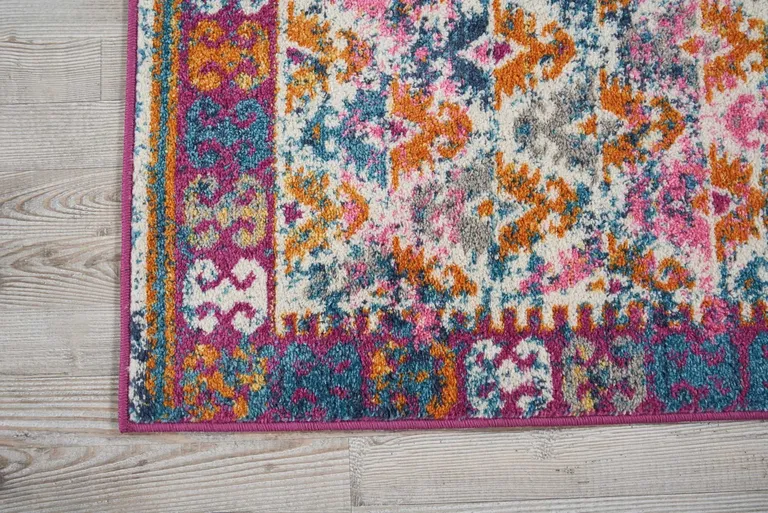 Ivory and Magenta Tribal Pattern Scatter Rug Photo 3