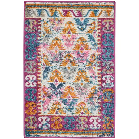 Ivory And Magenta Tribal Pattern Scatter Rug Photo 7