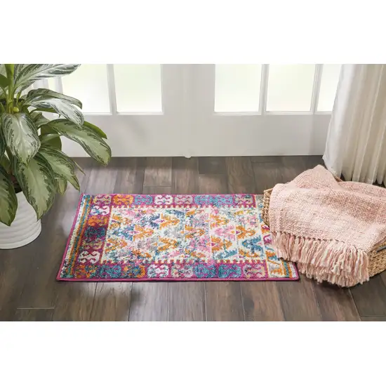 Ivory And Magenta Tribal Pattern Scatter Rug Photo 5