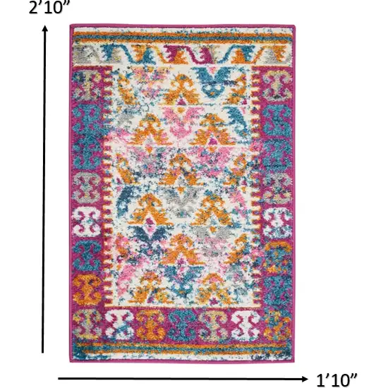 Ivory And Magenta Tribal Pattern Scatter Rug Photo 2