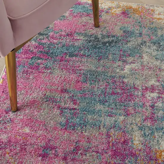 Blue And Pink Abstract Power Loom Area Rug Photo 7