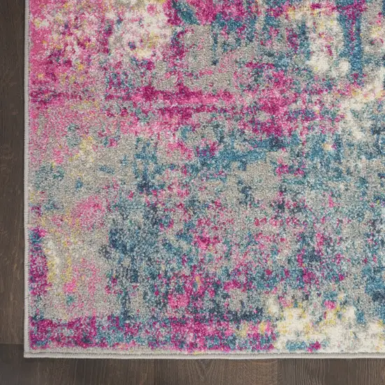 Blue And Pink Abstract Power Loom Area Rug Photo 2