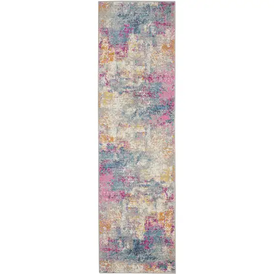 6' Blue And Pink Abstract Power Loom Runner Rug Photo 7