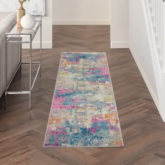 6' Blue And Pink Abstract Power Loom Runner Rug Photo 5