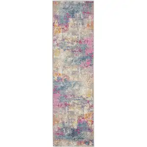 Photo of Ivory and Multi Abstract Runner Rug