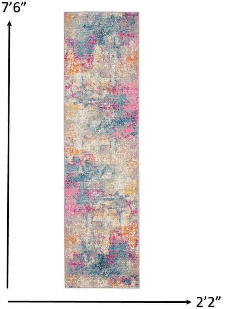 Ivory and Multi Abstract Runner Rug Photo 5