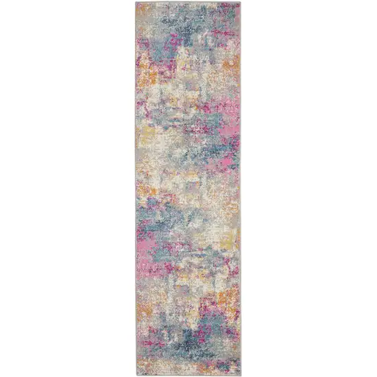 Ivory and Multi Abstract Runner Rug Photo 1