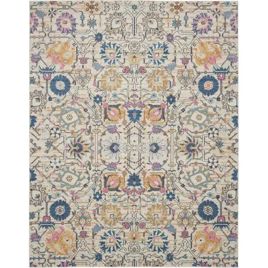 Orange And Ivory Floral Power Loom Area Rug Photo 1