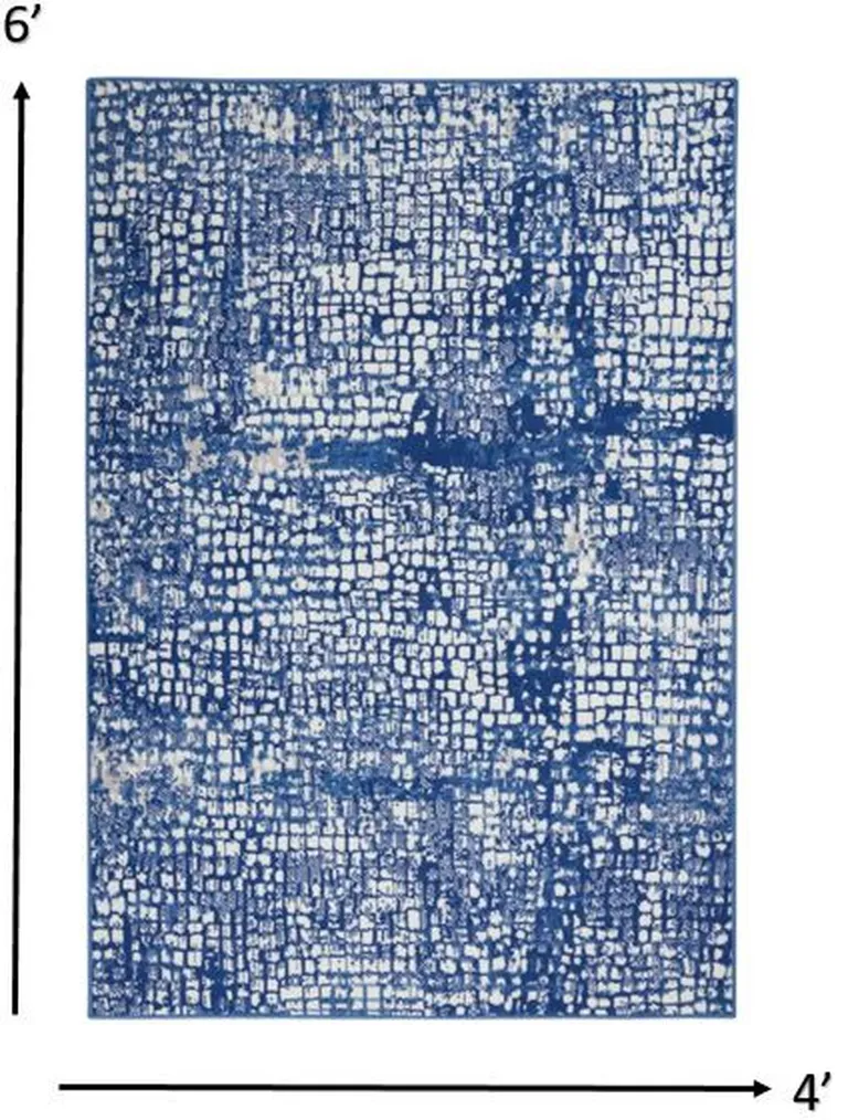 Ivory and Navy Abstract Grids Area Rug Photo 1