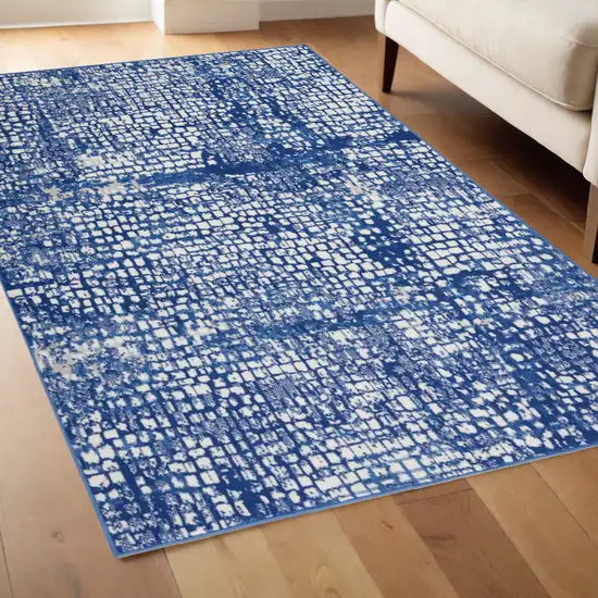 Blue And Ivory Abstract Dhurrie Area Rug Photo 1