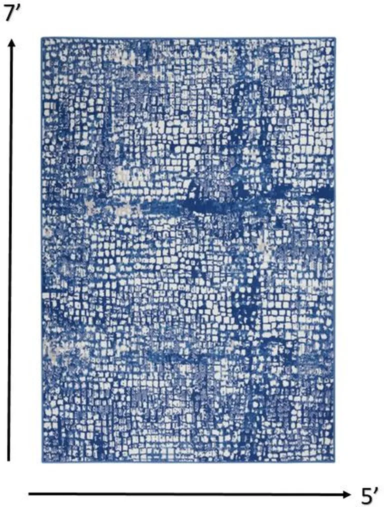 Ivory and Navy Abstract Grids Area Rug Photo 1