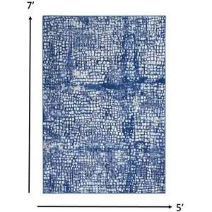 Photo of Ivory and Navy Abstract Grids Area Rug