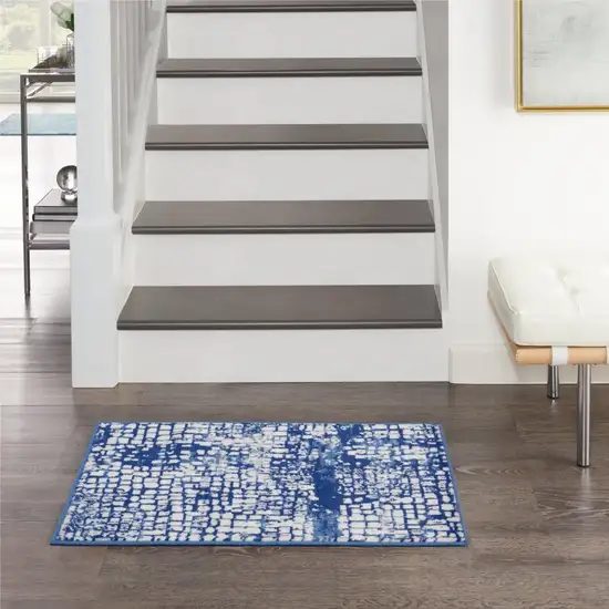 Ivory and Navy Abstract Grids Area Rug Photo 6