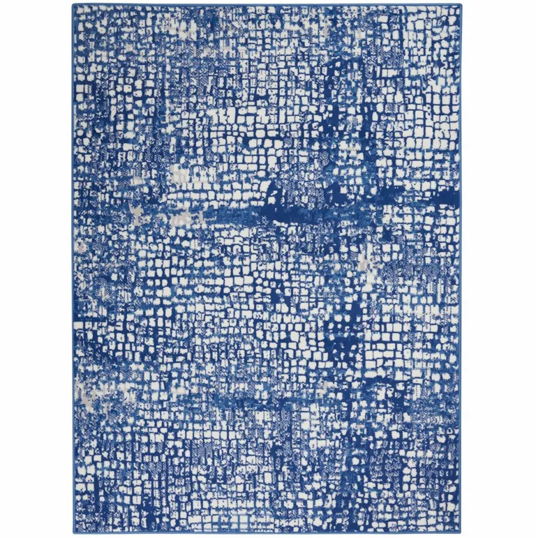 Ivory and Navy Abstract Grids Area Rug Photo 3