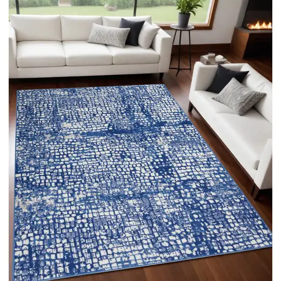 Blue And Ivory Abstract Dhurrie Area Rug Photo 1