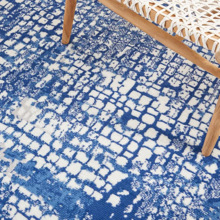 Ivory and Navy Abstract Grids Area Rug Photo 1