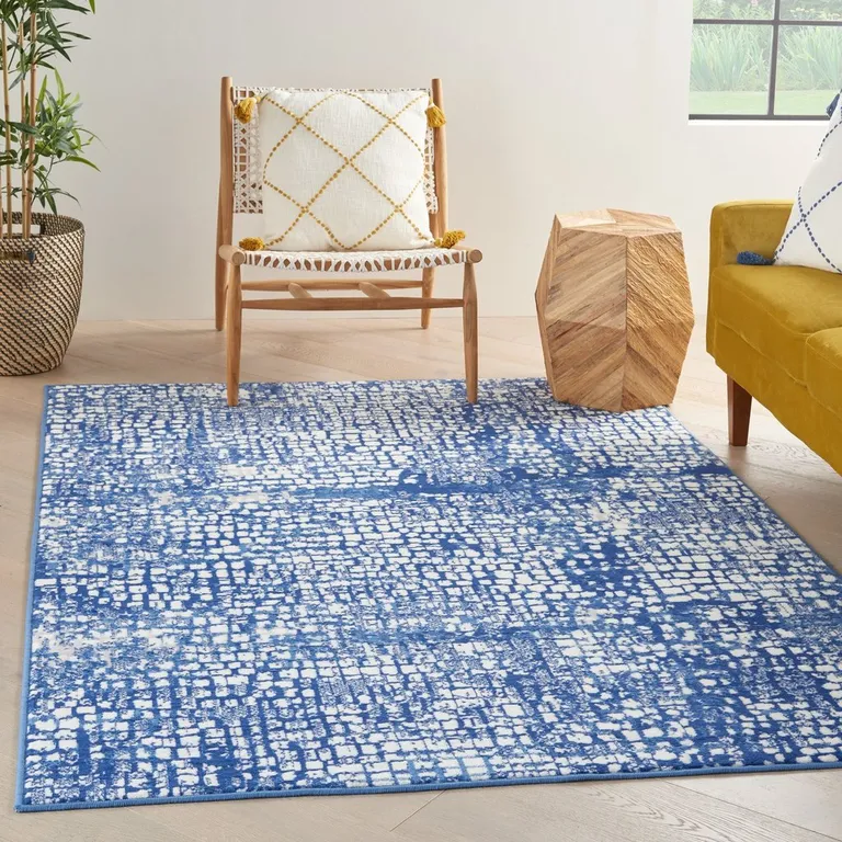 Ivory and Navy Abstract Grids Area Rug Photo 4