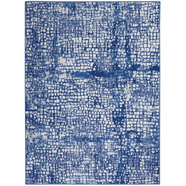 Ivory and Navy Abstract Grids Area Rug Photo 2