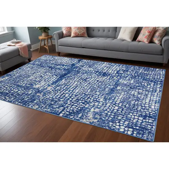 Blue And Ivory Abstract Dhurrie Area Rug Photo 1