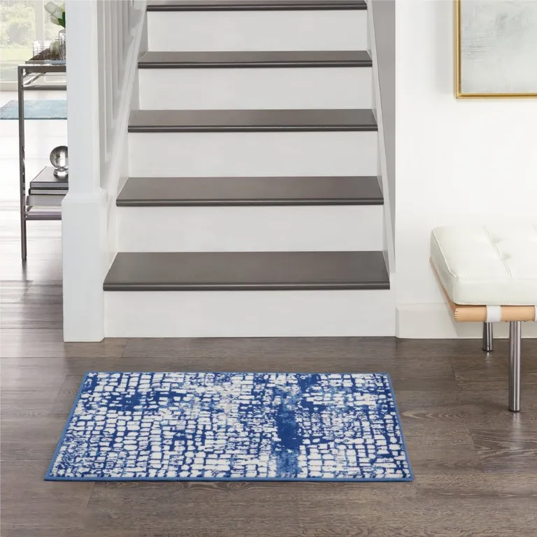 Ivory and Navy Abstract Grids Area Rug Photo 5