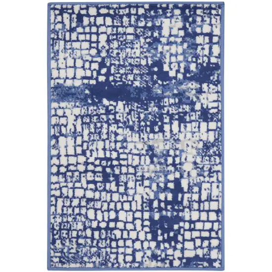 Ivory and Navy Blue Abstract Area Rug Photo 5