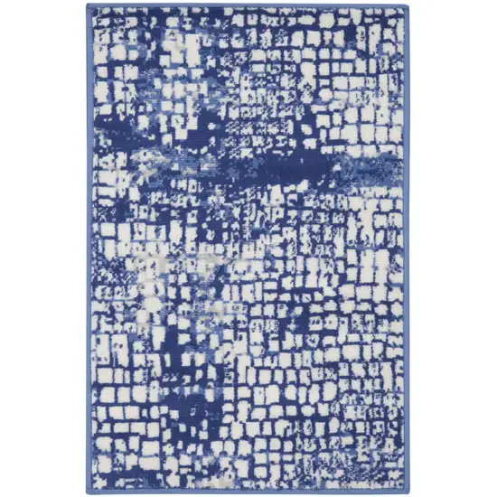 Ivory and Navy Blue Abstract Area Rug Photo 2